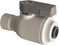 Parker - 1/4 x 3/8" Pipe, Full Port, Polypropylene Valve Union Connector Ball Valve - Bi-Directional, Push-to-Connect x Push-to-Connect Ends, Wedge Handle, 150 WOG - Exact Industrial Supply