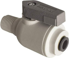 Parker - 1/2" Pipe, Full Port, Polypropylene Valve Male Connector Ball Valve - Bi-Directional, MNPT x Push-to-Connect Ends, Wedge Handle, 150 WOG - Exact Industrial Supply
