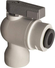Parker - 3/8" Pipe, Full Port, Polypropylene Valve Female Elbow Ball Valve - Bi-Directional, Push-to-Connect x FNPT Ends, Wedge Handle, 150 WOG - Exact Industrial Supply