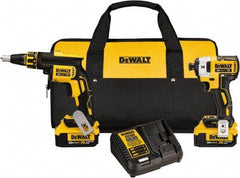 DeWALT - 20 Volt Cordless Tool Combination Kit - Includes Brushless Drywall Screwgun & 1/4" Brushless 3-Speed Impact Driver, Lithium-Ion Battery Included - Exact Industrial Supply