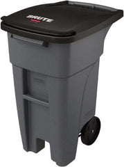 Rubbermaid - 32 Gal Gray Rectangle Trash Can - Plastic, None Graphic, 37.16" High x 20.62" Wide, Lid Included - Exact Industrial Supply