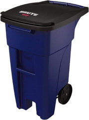 Rubbermaid - 32 Gal Blue Rectangle Trash Can - Plastic, None Graphic, 37.16" High x 20.62" Wide, Lid Included - Exact Industrial Supply