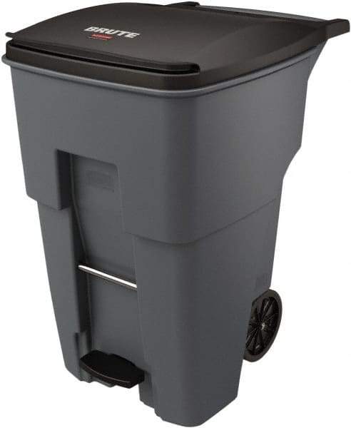 Rubbermaid - 95 Gal Gray Rectangle Trash Can - Plastic, None Graphic, 46.02" High x 28.6" Wide, Lid Included - Exact Industrial Supply