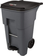 Rubbermaid - 65 Gal Gray Rectangle Trash Can - Plastic, None Graphic, 44.74" High x 25.33" Wide, Lid Included - Exact Industrial Supply