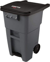 Rubbermaid - 50 Gal Gray Rectangle Trash Can - Plastic, None Graphic, 39.58" High x 24" Wide, Lid Included - Exact Industrial Supply