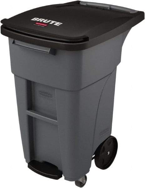 Rubbermaid - 32 Gal Gray Rectangle Trash Can - Plastic, None Graphic, 37.16" High x 20.62" Wide, Lid Included - Exact Industrial Supply