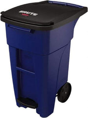 Rubbermaid - 32 Gal Blue Rectangle Trash Can - Plastic, None Graphic, 37.16" High x 20.62" Wide, Lid Included - Exact Industrial Supply