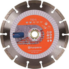 Husqvarna - 4-1/2" Diam, 5/8 & 7/8" Arbor Hole Diam, Continuous Edge Tooth Wet & Dry Cut Saw Blade - Diamond-Tipped, Fast Cutting Action, Standard Round Arbor - Exact Industrial Supply