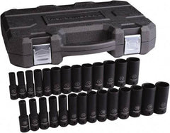 GearWrench - 27 Piece 1/2" Drive Black Finish Deep Well Impact Socket Set - 6 Points, 7/16" to 1-1/4" (10mm to 27mm) Range, Inch/Metric Measurement Standard - Exact Industrial Supply