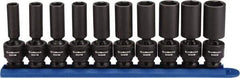 GearWrench - 10 Piece 3/8" Drive Black Finish Deep Well Impact Socket Set - 6 Points, 10mm to 19mm Range, Metric Measurement Standard - Exact Industrial Supply