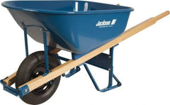 Jackson Professional Tools - 6 Cu Ft Capacity Wheelbarrow with 15" Flat Free Wheel - Wood Handle, 58-3/4" Long x 25-1/2" Wide x 27" High, Blue - Exact Industrial Supply