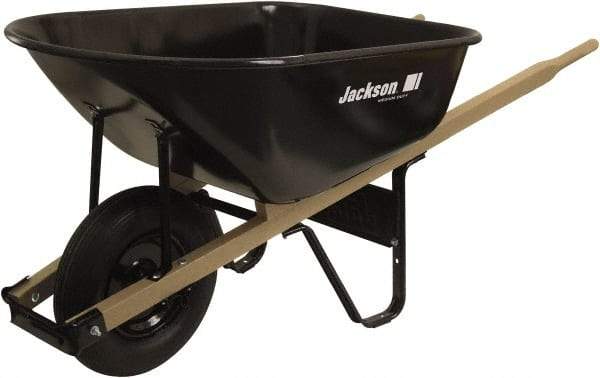 True Temper - 6 Cu Ft Capacity Wheelbarrow with 16" Pneumatic Wheel - Wood Handle, 58-3/4" Long x 25-1/2" Wide x 27" High, Black - Exact Industrial Supply