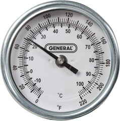 General - 36 Inch Long Stem, 3 Inch Dial Diameter, Back Connected Bi-Metal Thermometer - 220°Fahrenheit - Exact Industrial Supply