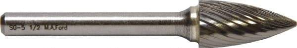 M.A. Ford - 3/4" Cut Diam, 1/4" Shank Diam, Tree Head Double Cut Burr - Carbide, Point End, 1-1/2" LOC, 3-1/2" OAL - Exact Industrial Supply