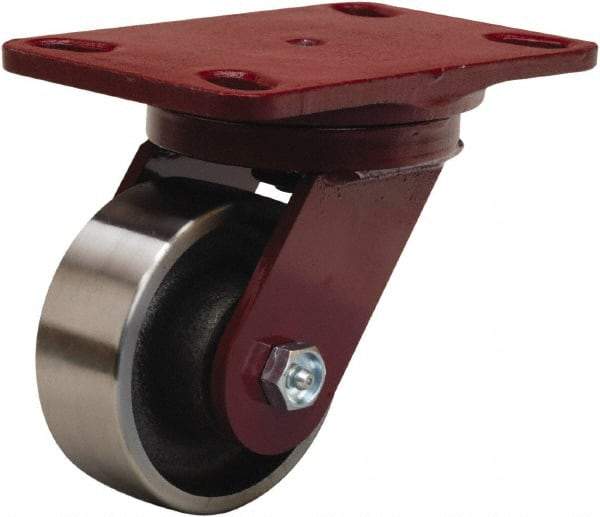Hamilton - 4" Diam x 1-1/2" Wide x 5-5/8" OAH Top Plate Mount Swivel Caster - Forged Steel, 1,400 Lb Capacity, Straight Roller Bearing, 4-1/2 x 6-1/2" Plate - Exact Industrial Supply