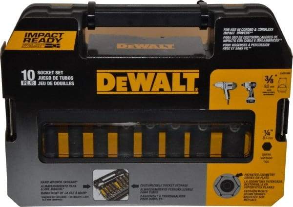 DeWALT - 10 Piece 3/8" Drive Thin Wall Deep Impact Socket Set - 6 Points, 5/16 to 3/4", Inch Measurement Standard - Exact Industrial Supply