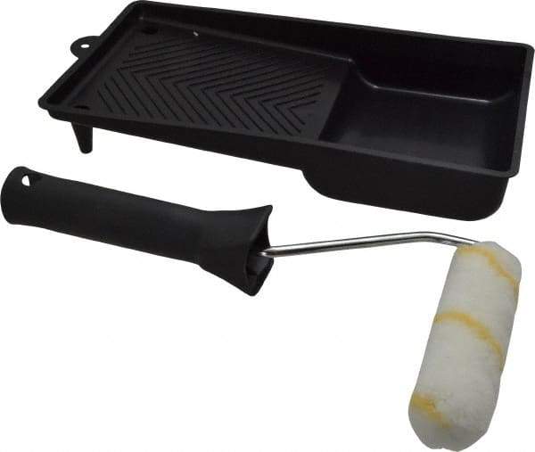Premier Paint Roller - Mini Paint Roller Set - 4" Wide, Includes Paint Tray & Roller Cover - Exact Industrial Supply