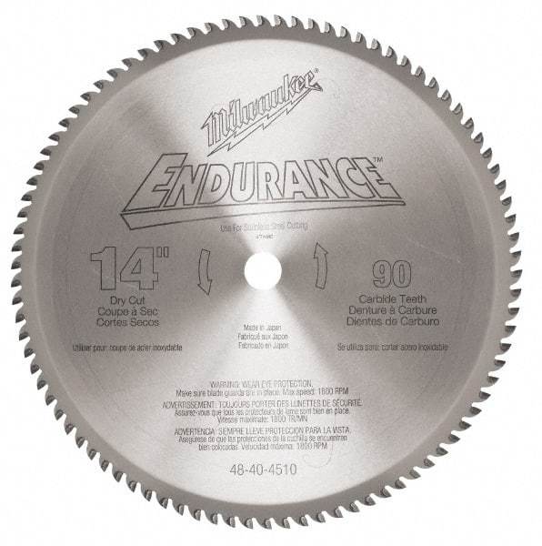 Milwaukee Tool - 14" Diam, 1" Arbor Hole Diam, 90 Tooth Wet & Dry Cut Saw Blade - Carbide-Tipped, Burr-Free, Clean, Smooth Action, Standard Round Arbor - Exact Industrial Supply