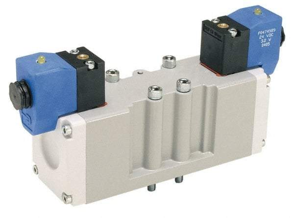 Parker - 4 Way, 2 Position, Aluminum Solenoid Valve - Normally Open Through Ports 1 & 2, Nitrile Seal - Exact Industrial Supply