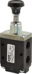 Parker - 0.83 CV Rate, 1/4" NPT Inlet Direct Air 4 Mechanical Spool Valve - 3 Way, 2 Position NC, 150 Max psi, Button Spring Return - Exact Industrial Supply