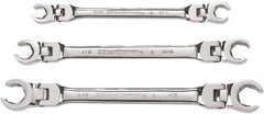 GearWrench - 3 Piece, 3/8" to 11/16", Finger Ratcheting Wrench/Flare Nut Wrench Set - Inch Measurement Standard, Chrome Finish - Exact Industrial Supply