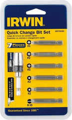 Irwin - 7 Piece, 1/4" Drive Screwdriver Drive Guide Set - #1 to #2 Phillips, 0.05 to 1/4" Hex, 1.27 to 10mm Hex, #1 & #2 Square Recess - Exact Industrial Supply