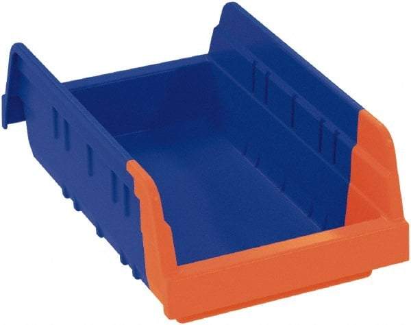 Akro-Mils - 11-5/8" Deep, Blue/Orange Hopper Shelf Bin - 4" High x 4-1/4" Wide x 11-5/8" Long - Exact Industrial Supply