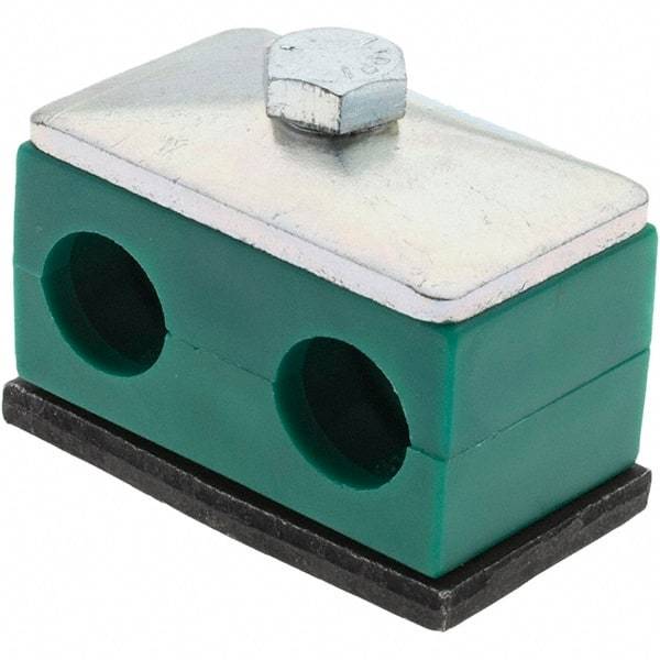 Value Collection - 2.09" Wide x 1.42" High x 1.18" Deep, Polypropylene Twin Vibration-Control Clamp - Steel Plate, Mount with Standard - Exact Industrial Supply