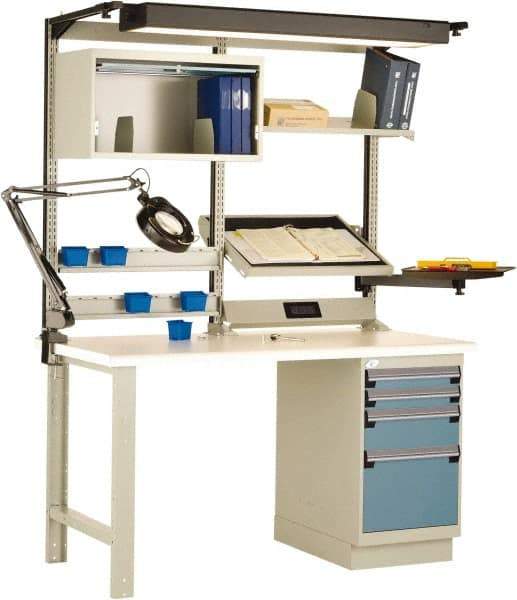 Rousseau Metal - 4 Drawer, 2 Shelf Workstation - 775 Lb Capacity, Dissipative Top, Everest Blue, 60" Wide x 80" High x 30" Long - Exact Industrial Supply