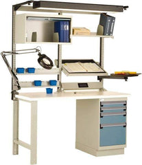 Rousseau Metal - 4 Drawer, 2 Shelf Workstation - 775 Lb Capacity, Dissipative Top, Everest Blue, 60" Wide x 80" High x 30" Long - Exact Industrial Supply