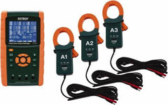 Extech - 3 Phase, 600 VAC, 0.01 to 1,200 Amp Capability, 45 to 65 Hz Calibration, LCD Display Power Meter - 0.5 Current Accuracy, 0.5 Voltage Accuracy - Exact Industrial Supply