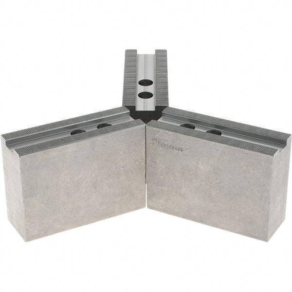 Abbott Workholding Products - 12" & Up Chuck Capacity, 1.5mm x 60° Serrated Attachment, Square Soft Lathe Chuck Jaw - 3 Jaws, Steel, 1.1811" Btw Mount Hole Ctrs, 5-1/2" Long x 2" Wide x 4" High, 0.8268" Groove, 0.6299" & 16mm Fastener - Exact Industrial Supply