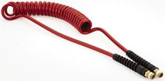 PRO-SOURCE - 1/4" ID, 1/4 Thread, 10' Long, Red Polyurethane Coiled & Self Storing Hose - 220 Max psi, Male Swivel x Male Swivel - Exact Industrial Supply