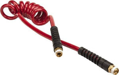 PRO-SOURCE - 5/16" ID, 3/8 Thread, 5' Long, Red Polyurethane Coiled & Self Storing Hose - 185 Max psi, Male Swivel x Male Swivel - Exact Industrial Supply