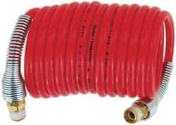 PRO-SOURCE - 3/8" ID, 3/8 Thread, 100' Long, Red Nylon Coiled & Self Storing Hose - 225 Max psi, No Fittings - Exact Industrial Supply