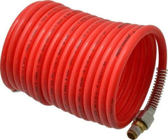 PRO-SOURCE - 5/16" ID, 1/4 Thread, 17' Long, Red Nylon Coiled & Self Storing Hose - 213 Max psi, Male Swivel x Male Swivel - Exact Industrial Supply