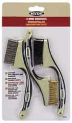 Hyde Tools - 3 Piece Brass, Nylon & Stainless Hand Brush Set - 6-1/2" Brush Length, 0.1mm Trim Length - Exact Industrial Supply