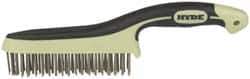 Hyde Tools - 1-1/8 Inch Trim Length Stainless Steel Scratch Brush - 6" Brush Length, 11-3/4" OAL, 1-1/8" Trim Length, Plastic with Rubber Overmold Ergonomic Handle - Exact Industrial Supply