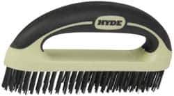 Hyde Tools - 1-1/8 Inch Trim Length Steel Scratch Brush - 8" Brush Length, 8" OAL, 1-1/8" Trim Length, Plastic with Rubber Overmold Ergonomic Handle - Exact Industrial Supply