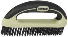 Hyde Tools - 1-1/8 Inch Trim Length Steel Scratch Brush - 8" Brush Length, 8" OAL, 1-1/8" Trim Length, Plastic with Rubber Overmold Ergonomic Handle - Exact Industrial Supply