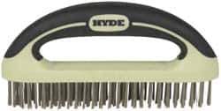 Hyde Tools - 1-1/8 Inch Trim Length Stainless Steel Scratch Brush - 8" Brush Length, 8" OAL, 1-1/8" Trim Length, Plastic with Rubber Overmold Ergonomic Handle - Exact Industrial Supply