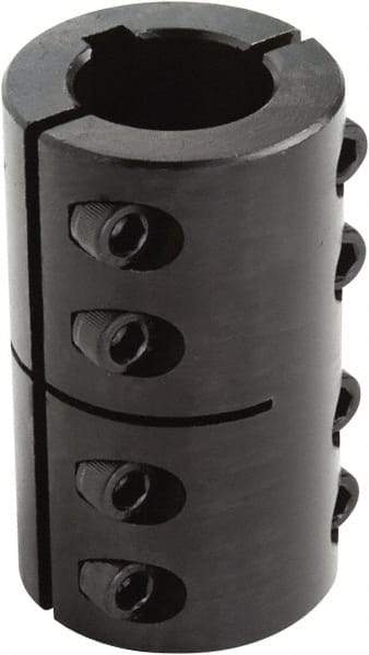 Climax Metal Products - 1-1/2" Inside x 2-5/8" Outside Diam, Two Piece Rigid Coupling with Keyway - 3-7/8" Long x 3/8" Keyway Width x 3/16" Keyway Depth - Exact Industrial Supply