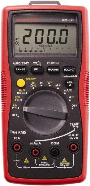 Amprobe - 4210340, CAT IV, CAT III, 1,000 VAC/VDC, Digital True RMS Auto Ranging Manual Ranging Multimeter - 60 mOhm, Measures Voltage, Capacitance, Current, Frequency, Resistance, Temperature - Exact Industrial Supply