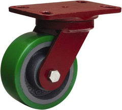 Hamilton - 5" Diam x 2" Wide x 6-3/4" OAH Top Plate Mount Swivel Caster - Polyurethane Mold onto Cast Iron Center, 1,050 Lb Capacity, Tapered Roller Bearing, 4-1/2 x 6-1/2" Plate - Exact Industrial Supply