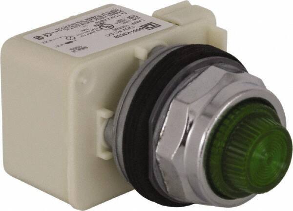 Schneider Electric - 120 V Green Lens Incandescent Pilot Light - Round Lens, Screw Clamp Connector - Exact Industrial Supply