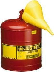 Justrite - 5 Gal 24-Gauge Coated Steel Body Self-Closing, Self-Venting, Full-Length Flame Arrester - 16-7/8" High x 11-3/4" Diam, Red with Yellow - Exact Industrial Supply