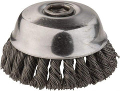 DeWALT - 4" Diam, 5/8-11 Threaded Arbor, Steel Fill Cup Brush - 0.02 Wire Diam, 1-1/8" Trim Length, 9,000 Max RPM - Exact Industrial Supply