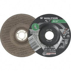 WALTER Surface Technologies - 24 Grit, 4-1/2" Wheel Diam, 1/4" Wheel Thickness, 7/8" Arbor Hole, Type 27 Depressed Center Wheel - Aluminum Oxide, 13,300 Max RPM - Exact Industrial Supply