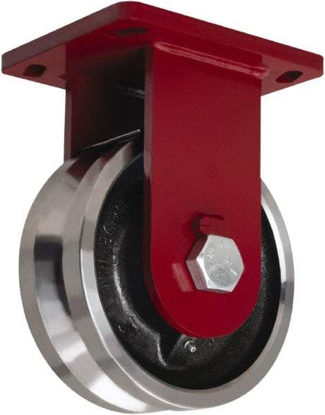 Hamilton - 8" Diam x 3" Wide, Iron Rigid Caster - 5,000 Lb Capacity, Top Plate Mount, 6-1/2" x 7-1/2" Plate, Straight Roller Bearing - Exact Industrial Supply