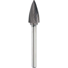 Made in USA - 1/2" Cut Diam, 1/4" Shank Diam, Tree Head Single Cut Burr - Carbide, 1" LOC, 2-3/4" OAL - Exact Industrial Supply